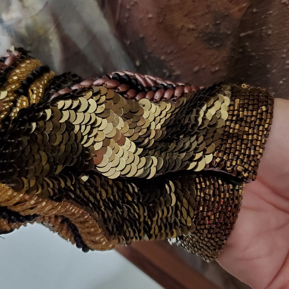 NWT Spectacular Beaded Sequin Gold Dress Gown - Picture 5 of 9